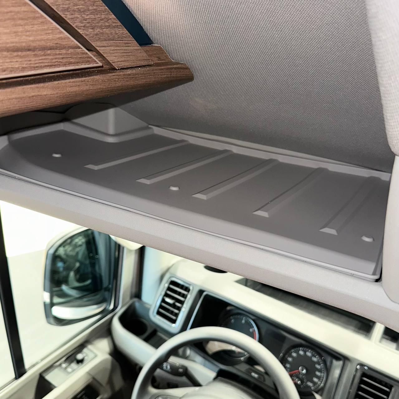 For VW Crafter Front Cab Shelf Light Grey Rubber Inserts – Storage Liner (2018-2025)