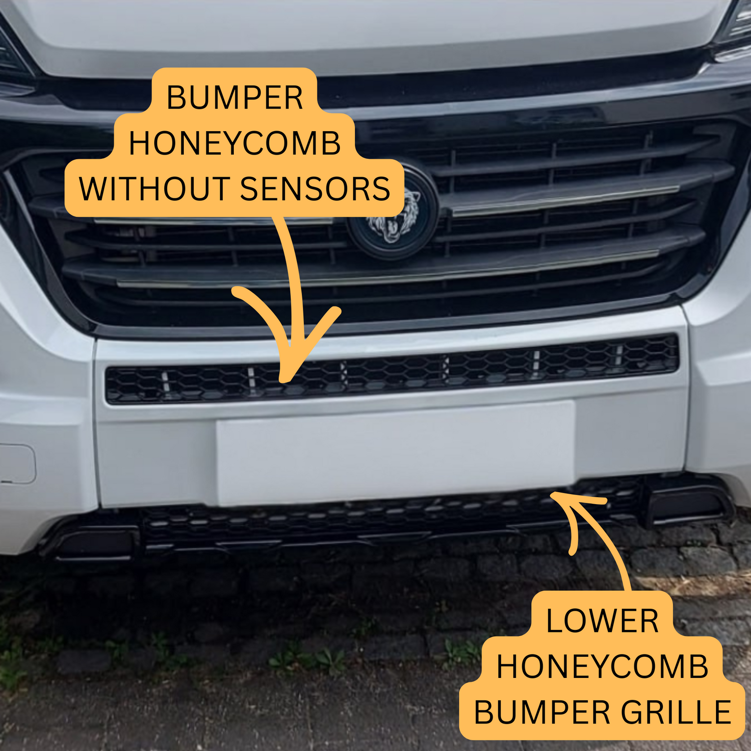 For Fiat Ducato / Ram ProMaster Front Honeycomb Bumper Grille Bundle 2pcs - Gloss Black | Van-X