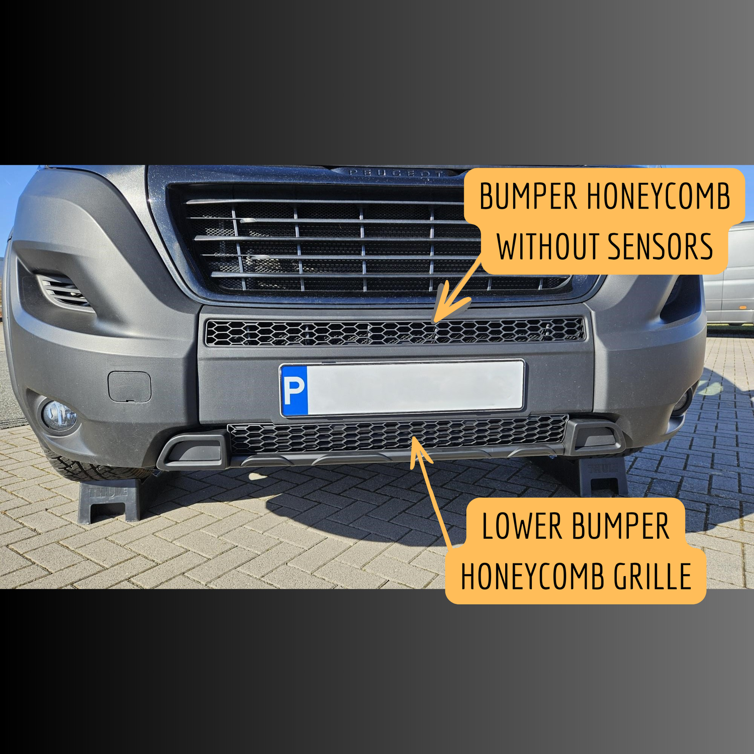 For Fiat Ducato / Ram ProMaster Front Honeycomb Bumper Grille Bundle 2pcs - Matte Black | Van-X