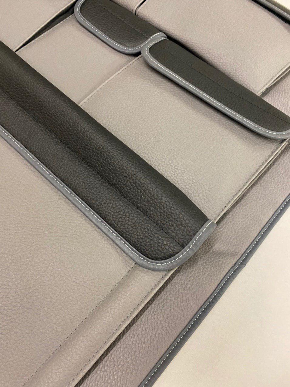 For VW van Seat Organiser  T6 / T6.1 Transporter Campervan Leatherette Double Back (Grey with Black Lids)