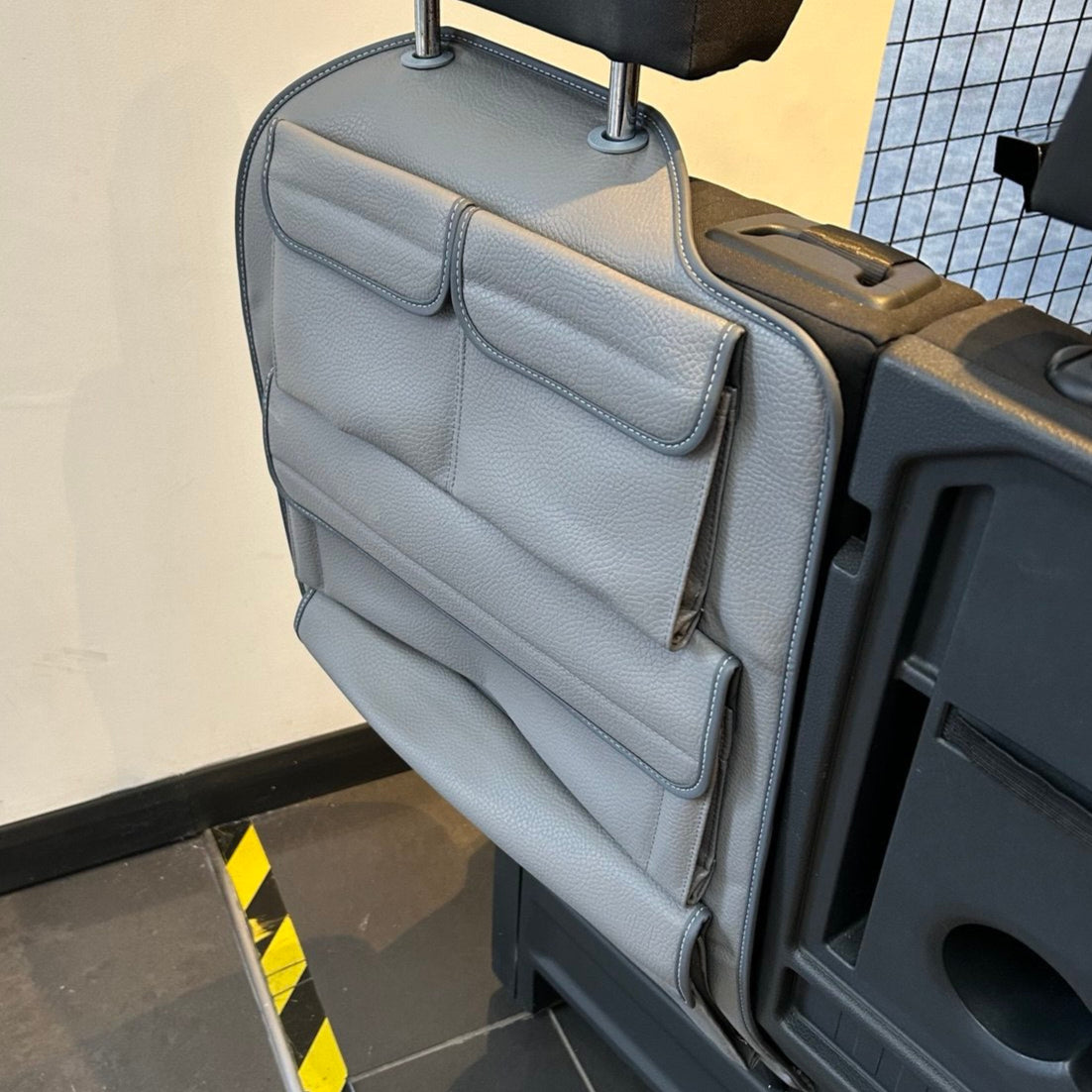 For New VW Crafter Left Side Double Passenger Seat Back Organiser | Dark Grey Leatherette Storage Pocket – Van-X