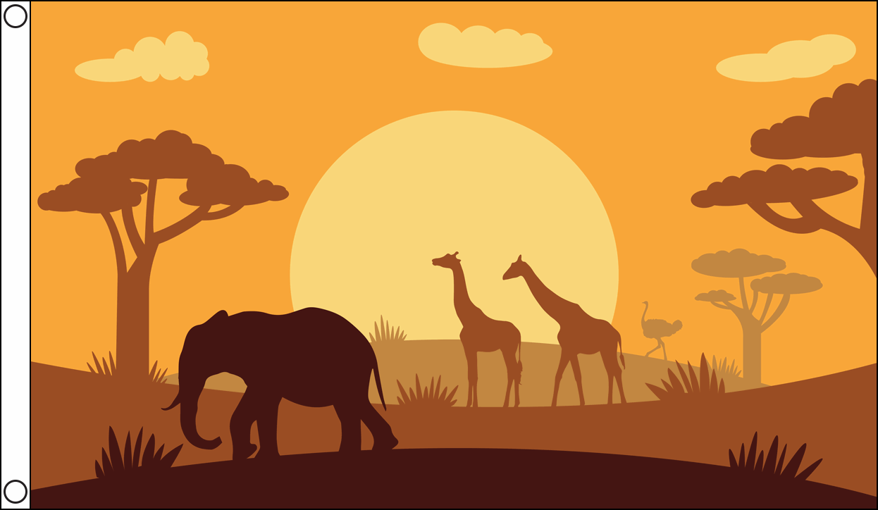 African animals silhouette flag 5ft x 3ft with eyelets