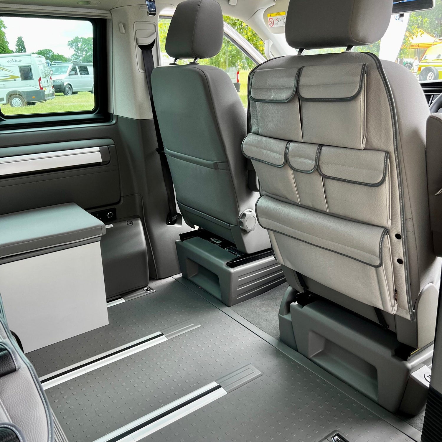 For VW California Ocean, Coast & Beach Campervan Single/Captains Seat Leatherette Back Seat Organiser Storage Solution