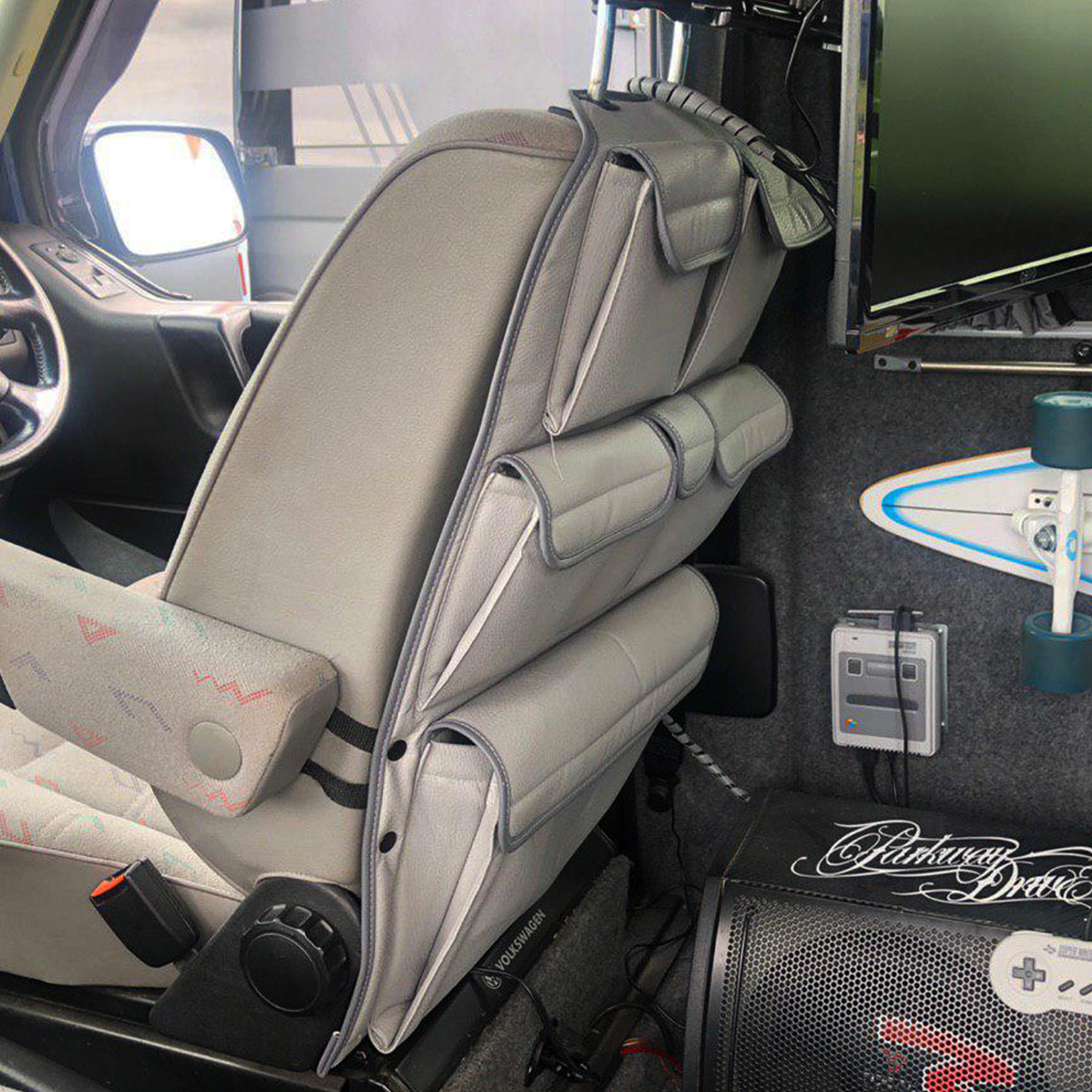 For VW T4 Transporter Caravelle Campervan Single & Captain’s Seat Leatherette Back Seat Organizer – Van Storage Solution