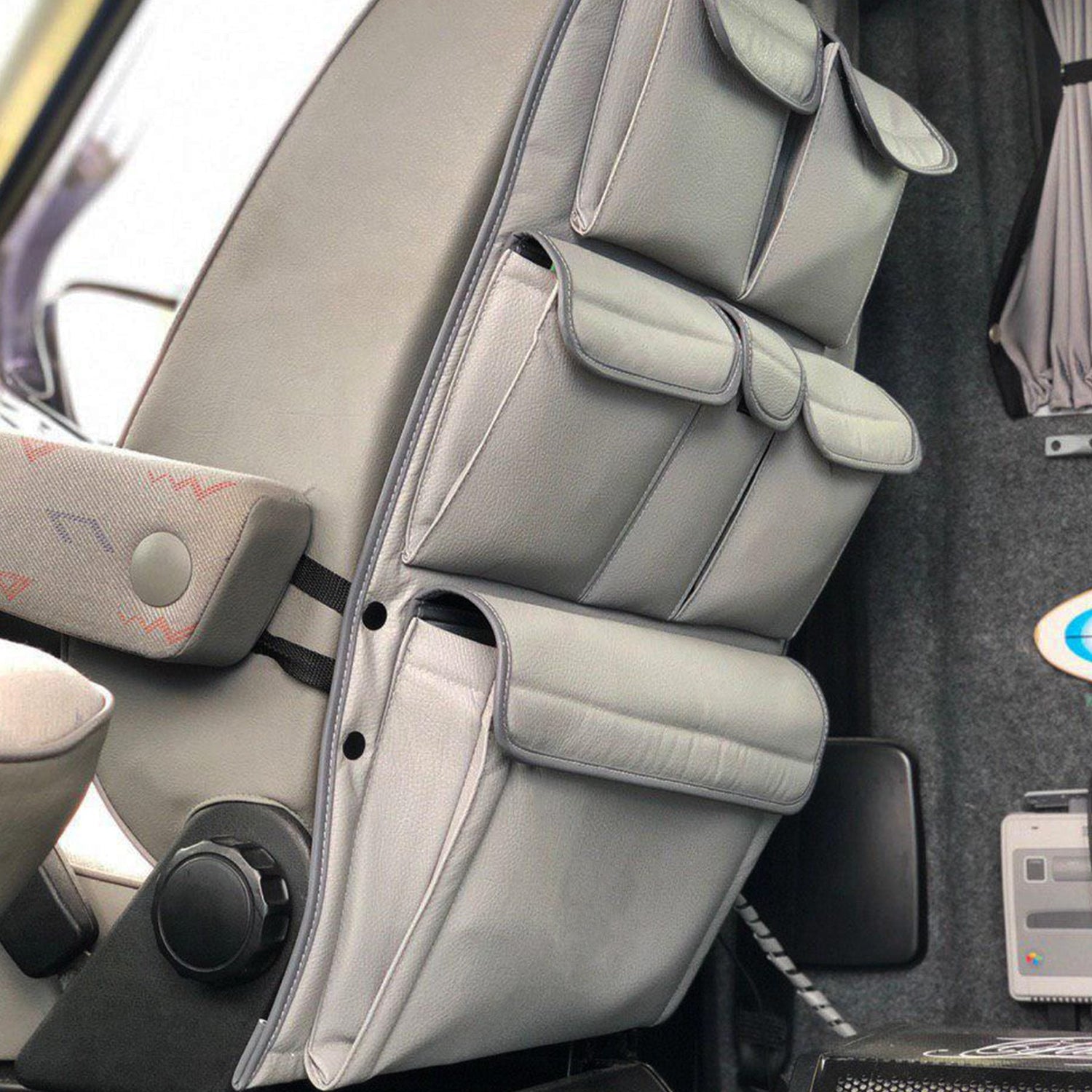 For VW T4 Transporter Caravelle Campervan Single & Captain’s Seat Leatherette Back Seat Organizer – Van Storage Solution